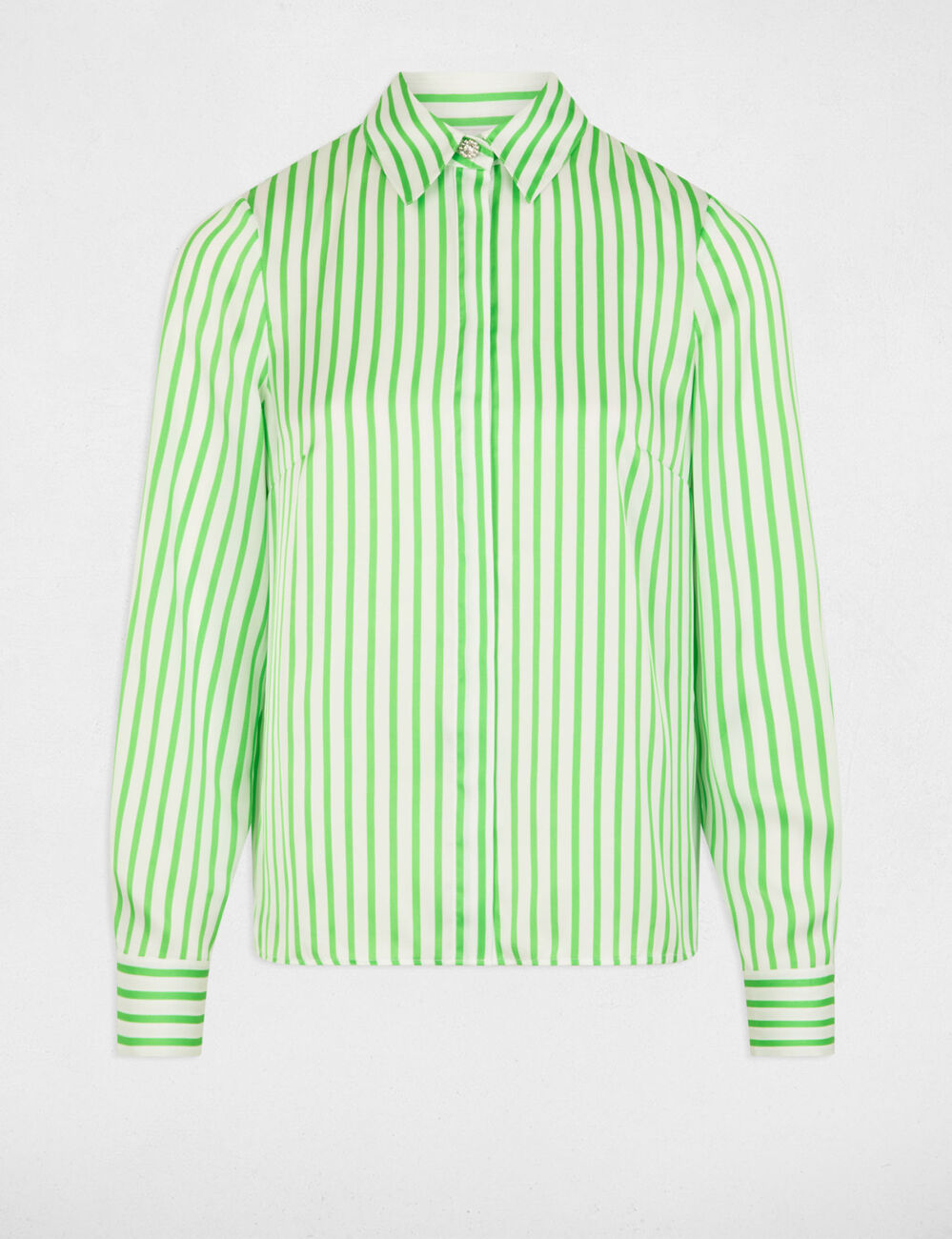 Camisa manga larga rayas verde mujer