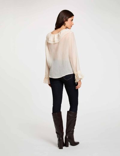 Blusa plisada con cuello en v marfil mujer