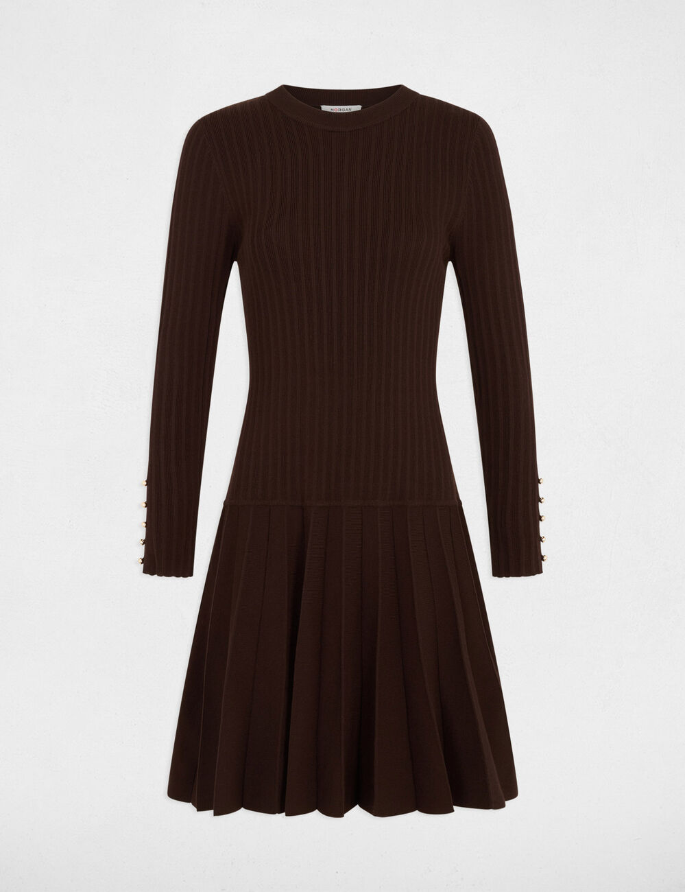 Vestido de punto de manga larga marr&oacute;n oscuro mujer