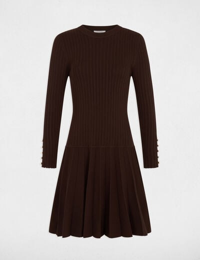 Vestido de punto de manga larga marr&oacute;n oscuro mujer