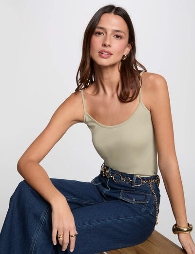 Top con tirantes finos verde claro mujer