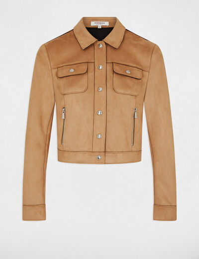Chaqueta de antelina con botones cámel mujer