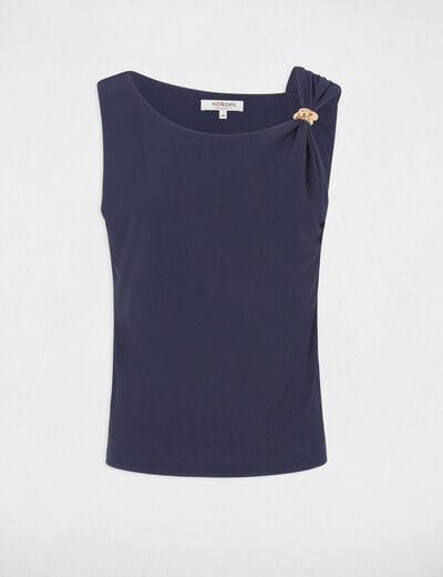 Camiseta asim&eacute;trica con joya azul marino mujer