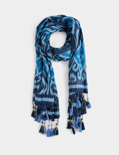 Fular estampado con pompones azul mujer