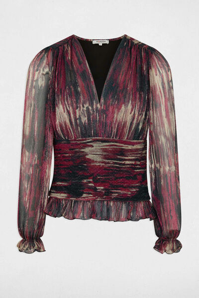 Camiseta manga larga estampado abstracto rosa mujer