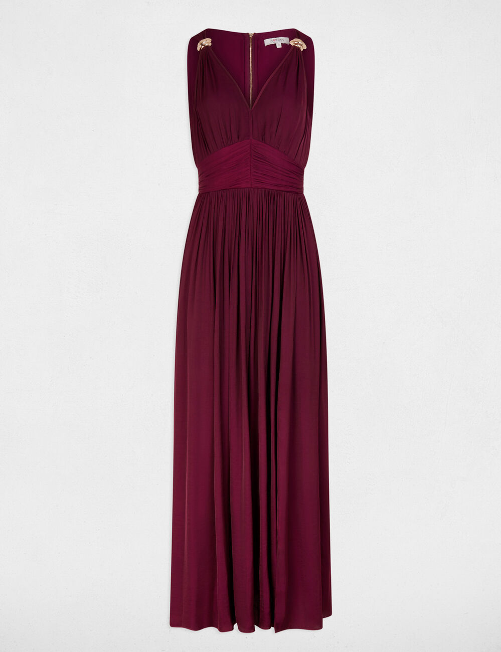 Vestido largo con cuello en V ciruela mujer