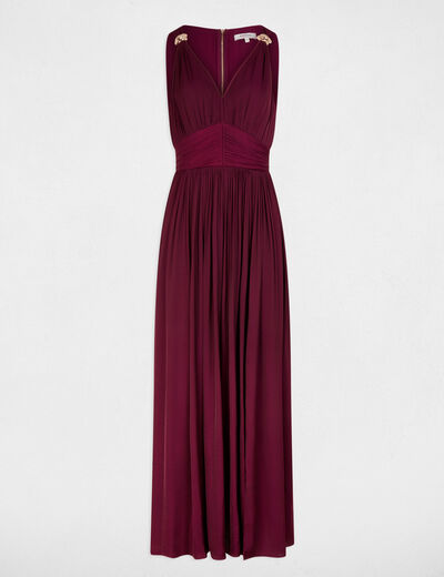 Vestido largo con cuello en V ciruela mujer
