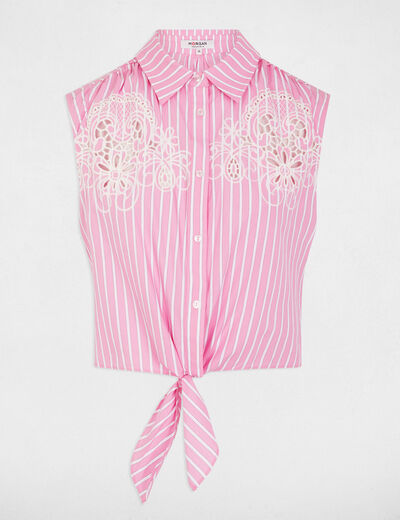 Camisa anudada sin mangas rosa mujer