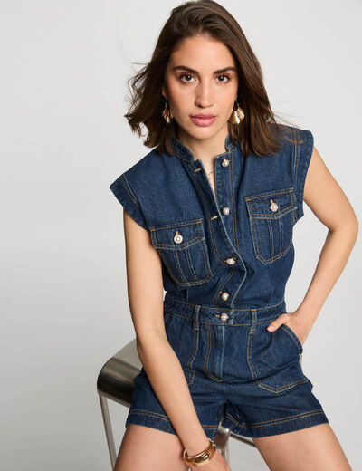 Mono corto vaquero denim crudo mujer