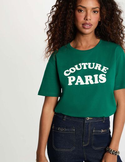 Camiseta de manga corta verde mujer