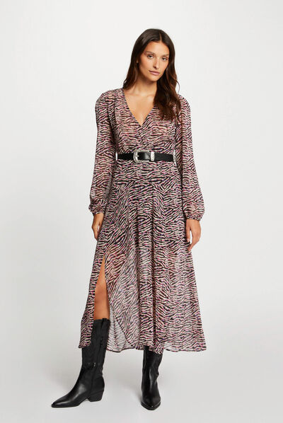 Vestido largo acampanado estampado multico mujer