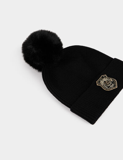 Gorro con pompon negro mujer