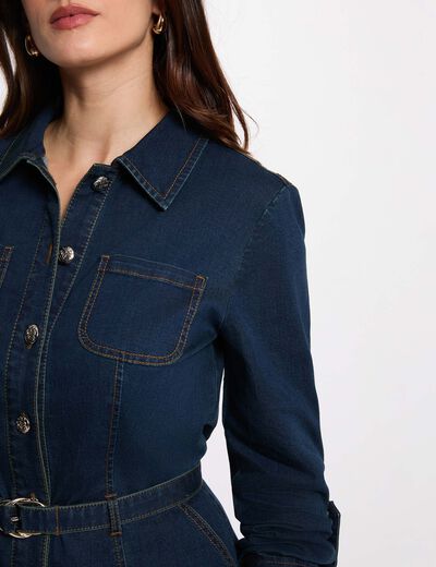 Vestido corto ajustado denim crudo mujer
