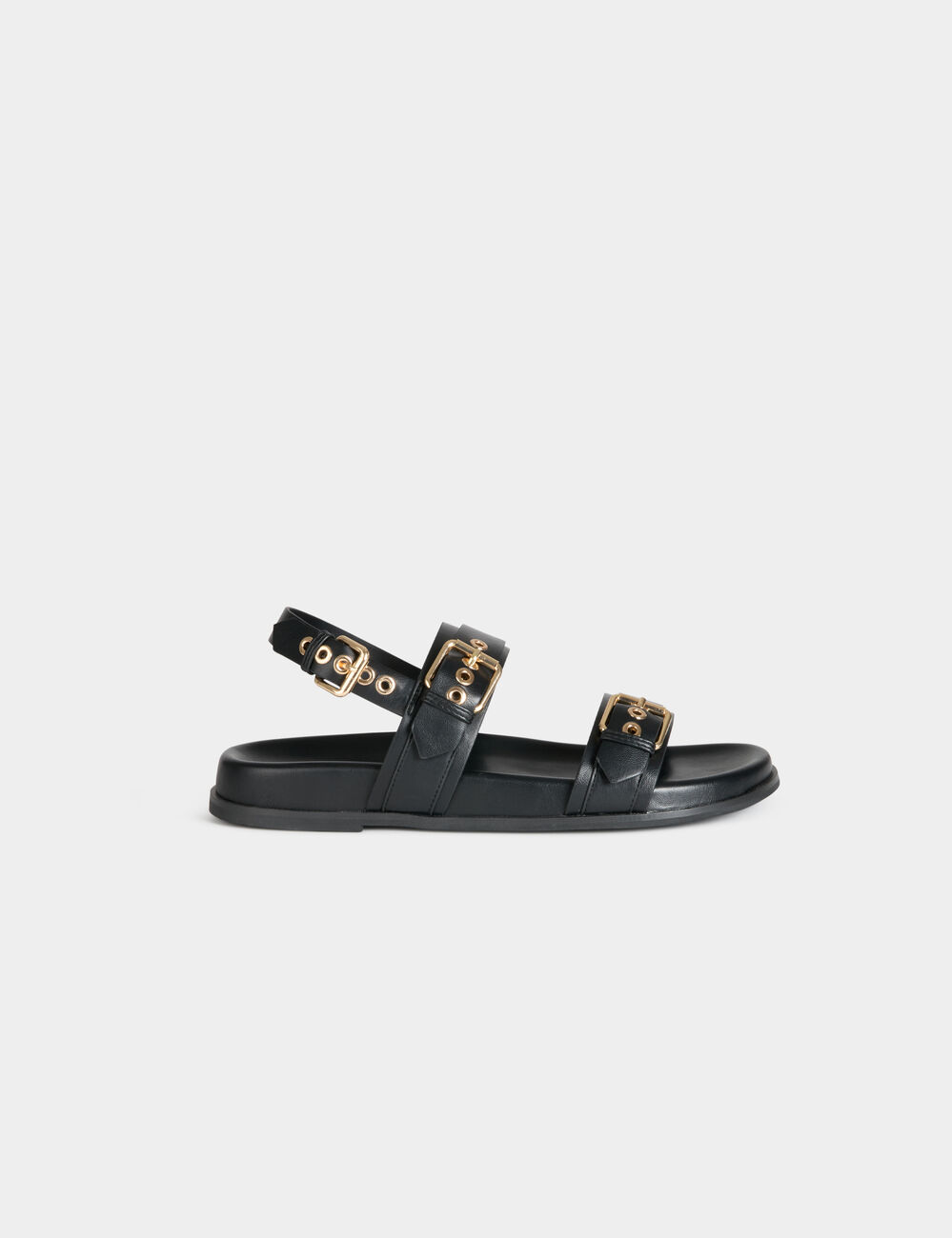 Sandalias planas con tiras negro mujer