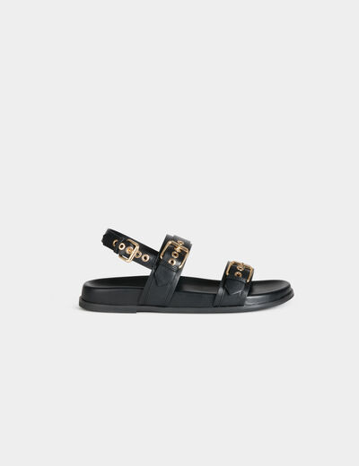 Sandalias planas con tiras negro mujer