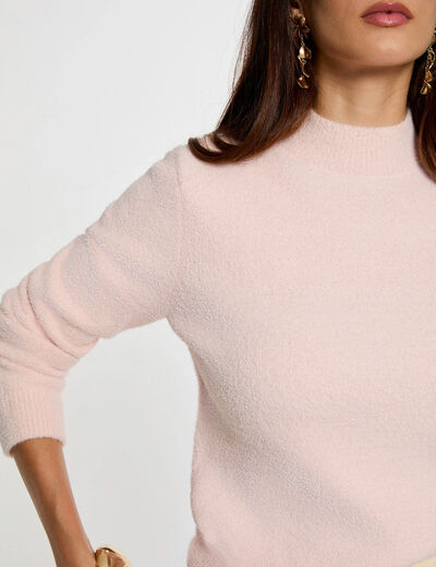Jersey ajustado de cuello alto rosa claro mujer