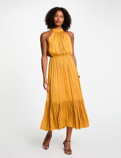 Vestido largo acampanado holgado amarillo mostaza mujer