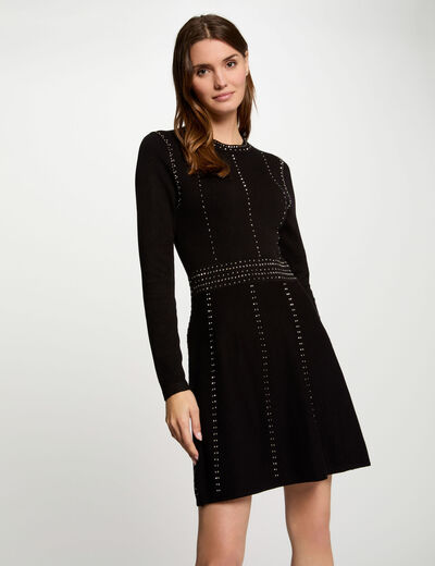 Vestido punto corto ajustado negro mujer