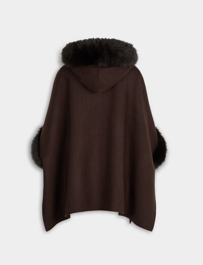 Poncho de pelo sint&eacute;tico marr&oacute;n oscuro mujer
