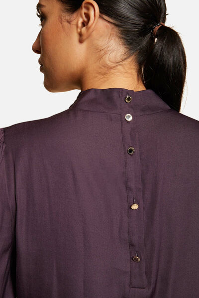Blusa manga 3/4 efecto satinado ciruela mujer