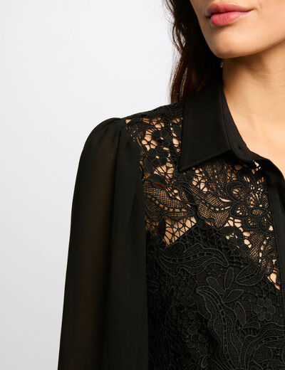 Vestido corto recto encaje negro mujer