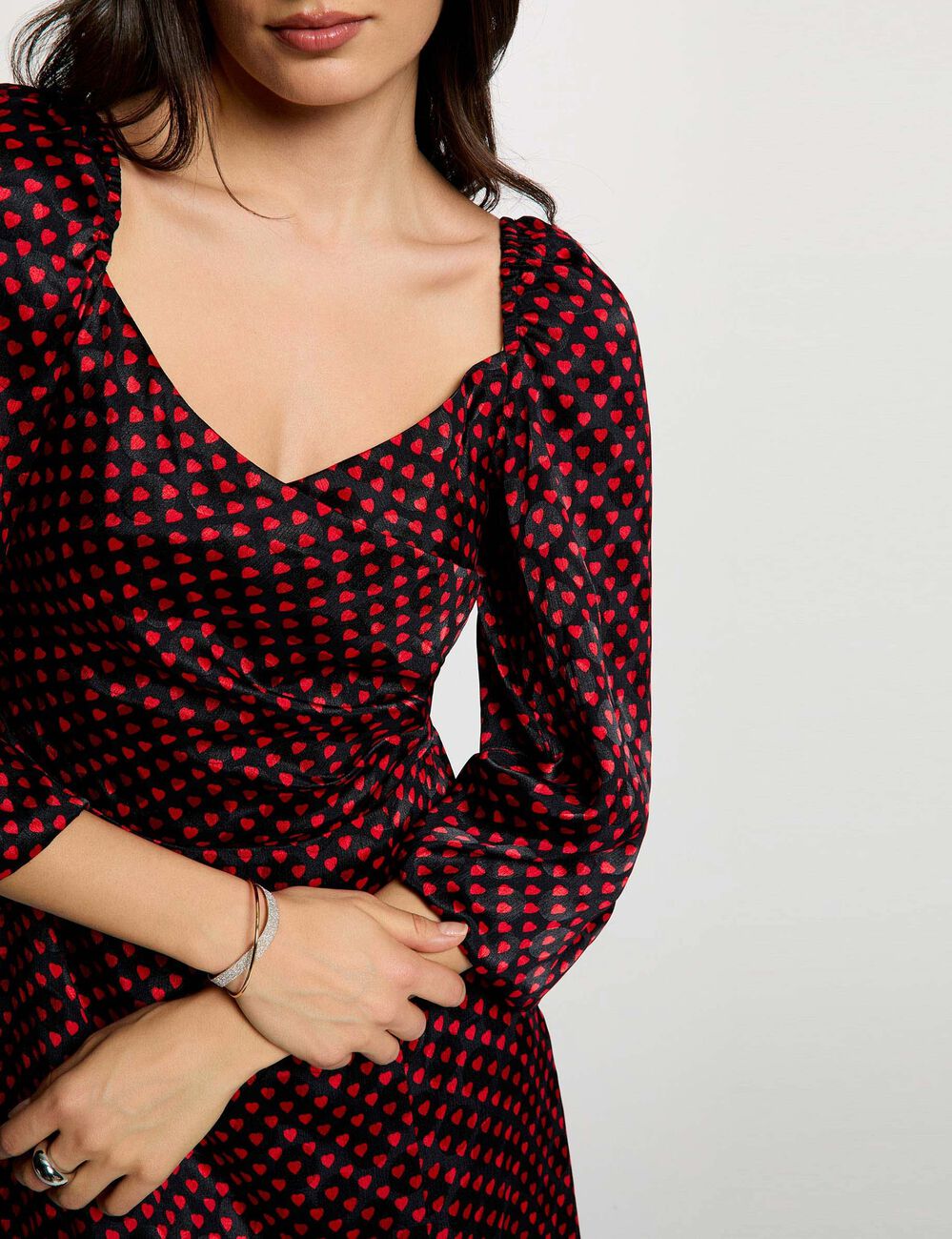 Vestido satinado mangas abullonadas multicolor mujer
