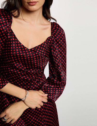 Vestido satinado mangas abullonadas multicolor mujer
