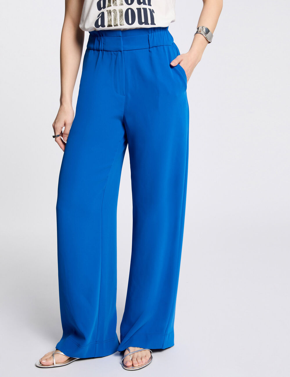 Pantalón pernera ancha azul eléctrico mujer
