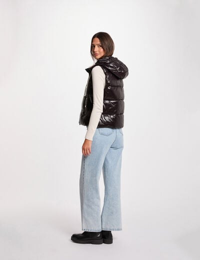 Chaqueta acolchada efecto vinilo negro mujer