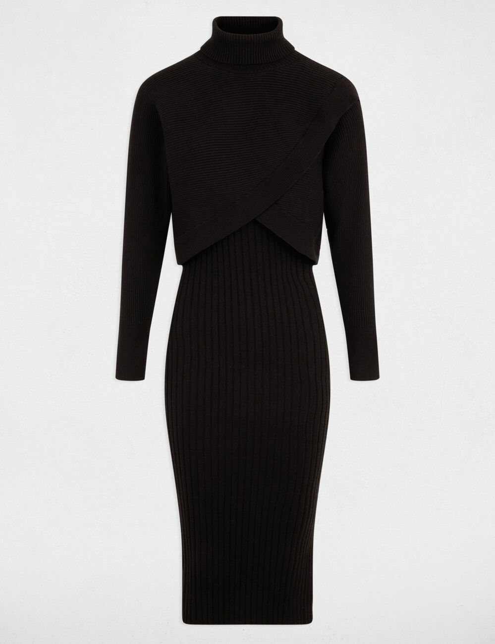 Vestido de punto con cuello alto negro mujer