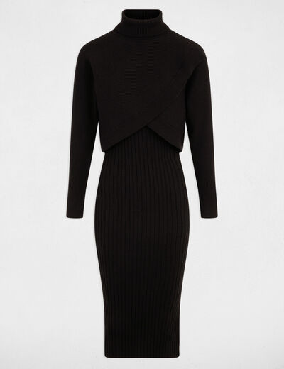 Vestido de punto con cuello alto negro mujer