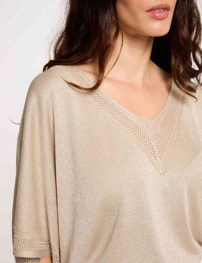 Jersey escote en V manga corta arena mujer