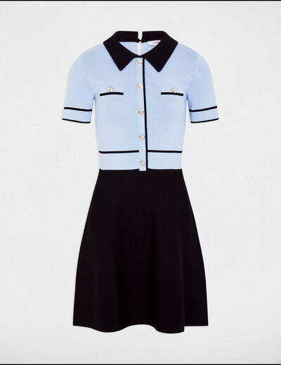 Vestido punto corto evasé azul cielo mujer