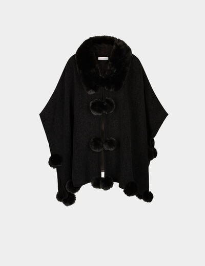 Poncho de piel sint&eacute;tica negro mujer