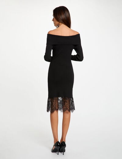 Vestido de punto con cuello drapeado negro mujer