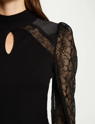 Jersey manga larga con encaje negro mujer