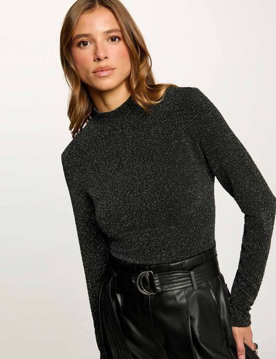 Camiseta corta de cuello alto couleur argent mujer