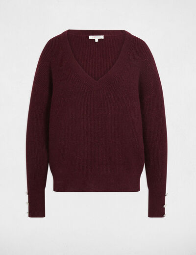 Jersey cuello en V oversize ciruela mujer