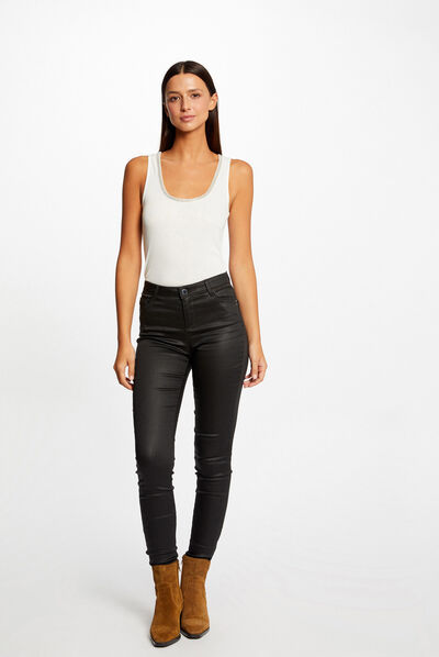 Pantalón skinny efecto mojado negro mujer