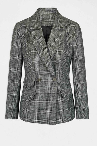 Americana city recta estampado cuadros gris moyen mujer