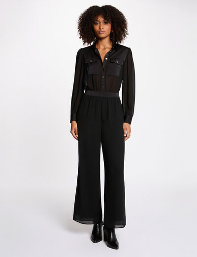 Mono fluido con cuello de solapa negro mujer