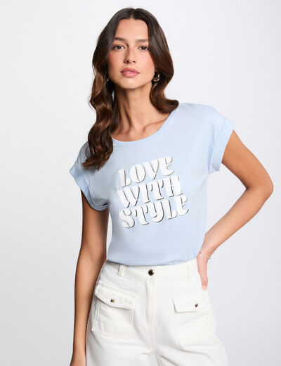 Camiseta con mensaje azul cielo mujer