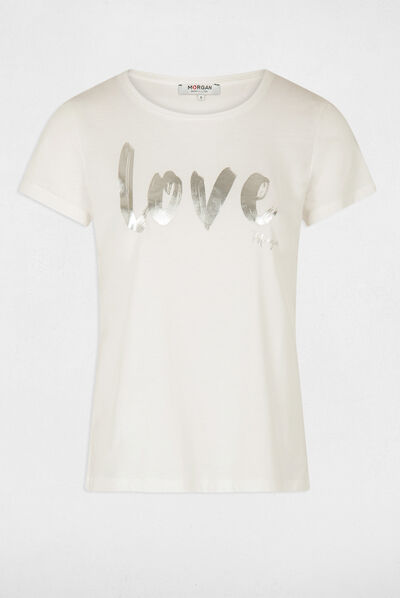 Camiseta de manga corta con mensaje crudo mujer