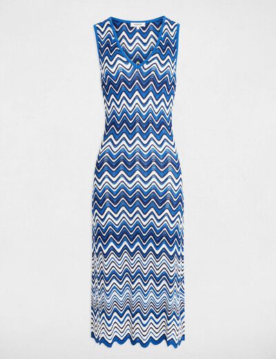 Vestido punto midi estampado azul eléctrico mujer