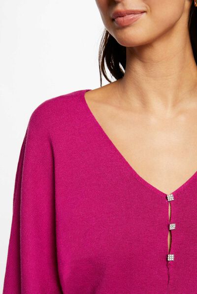 Jersey manga larga botones decorativos frambuesa mujer