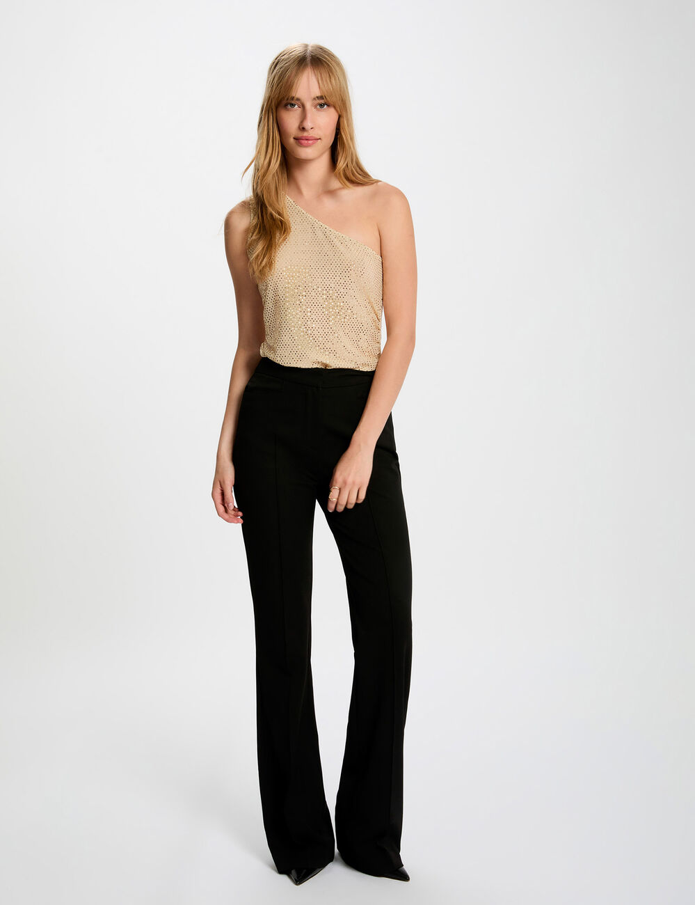 Top asim&eacute;trico strass couleur argent mujer