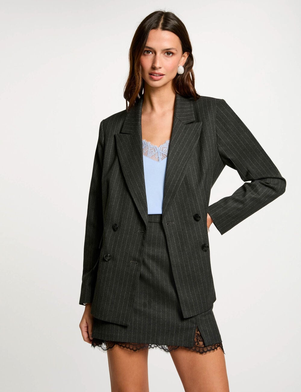 Americana con rayas gris oscuro mujer