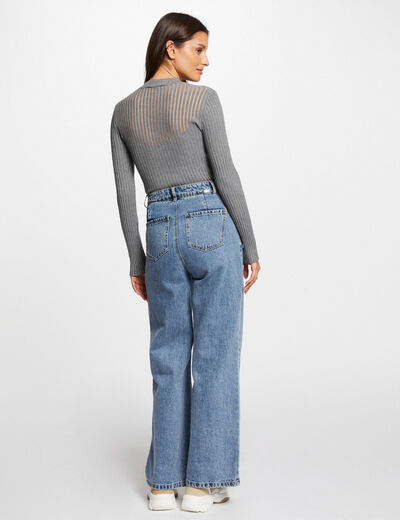 Jersey manga larga con cuello alto gris moyen mujer