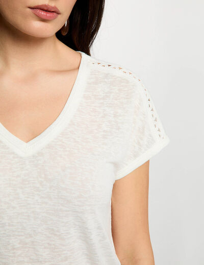 Camiseta cuello v manga corta blanco mujer