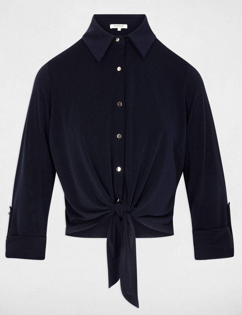 Camisa con cuello abierto azul marino mujer